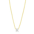 14K yellow gold R initial pendant necklace with single diamond accent