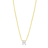 14K Yellow Gold Mini Diamond R Initial Pendant Necklace thumbnail 1