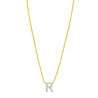 14K Yellow Gold Mini Diamond R Initial Pendant Necklace