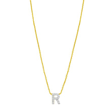 14K Yellow Gold Mini Diamond R Initial Pendant Necklace