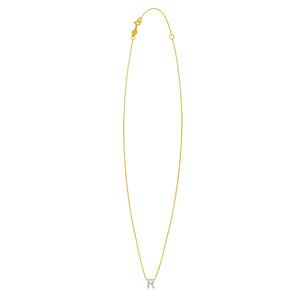 14K Yellow Gold Mini Diamond R Initial Pendant Necklace
