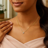 14K Yellow Gold Mini Diamond R Initial Pendant Necklace thumbnail 4