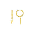 14K yellow gold lightning bolt drop hoop earrings