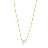 14K Yellow Gold Mini Diamond P Initial Pendant Necklace thumbnail 1