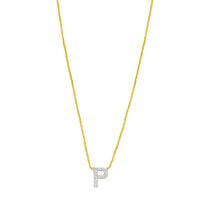 14K Yellow Gold Mini Diamond P Initial Pendant Necklace
