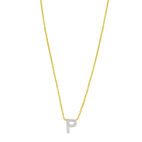 14K Yellow Gold Mini Diamond P Initial Pendant Necklace