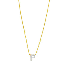14K Yellow Gold Mini Diamond P Initial Pendant Necklace