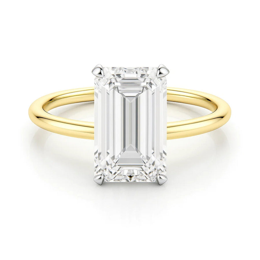 3 Carat Emerald Lab Grown IGI G/VS1 Diamond Solitaire Ring in 14K Yellow Gold