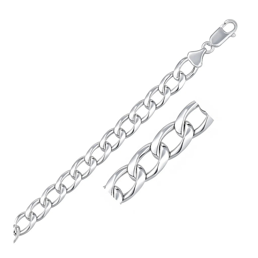 Rhodium Plated 8.4mm Sterling Silver Curb Style Bracelet