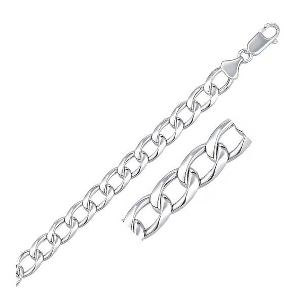 Rhodium Plated 8.4mm Sterling Silver Curb Style Bracelet