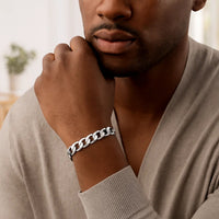 Rhodium Plated 8.4mm Sterling Silver Curb Style Bracelet