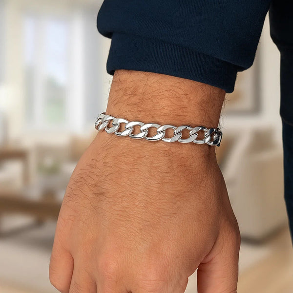 Rhodium Plated 8.4mm Sterling Silver Curb Style Bracelet
