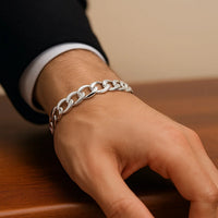 Rhodium Plated 8.4mm Sterling Silver Curb Style Bracelet
