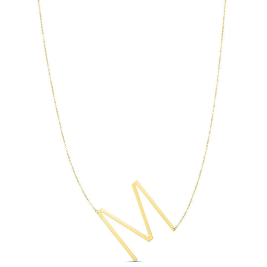 14K yellow gold large initial M letter pendant necklace