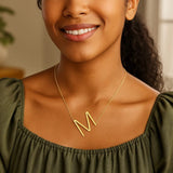 14K Yellow Gold Yours Truly Large Initial M Necklace thumbnail 3