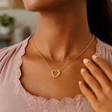14K Yellow Gold Braided Open Heart Necklace thumbnail 5