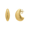 14K yellow gold puffy graduated ribbed shell hoop earrings