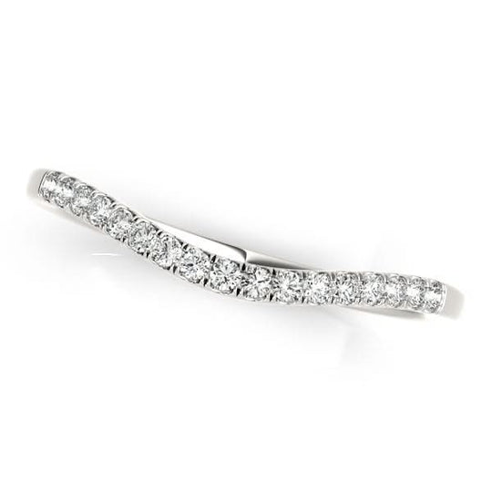 14K white gold ring with curved row of round diamond stones