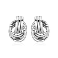 Polished Love Knot Earrings with Interlocking Rings in Sterling Silver