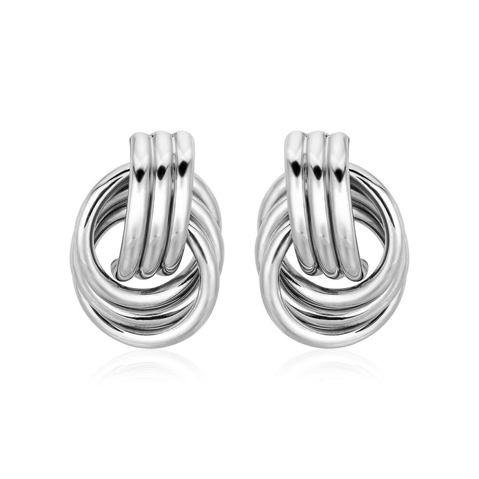 Polished Love Knot Earrings with Interlocking Rings in Sterling Silver