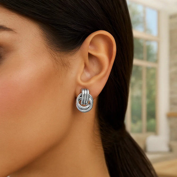 Polished Love Knot Earrings with Interlocking Rings in Sterling Silver
