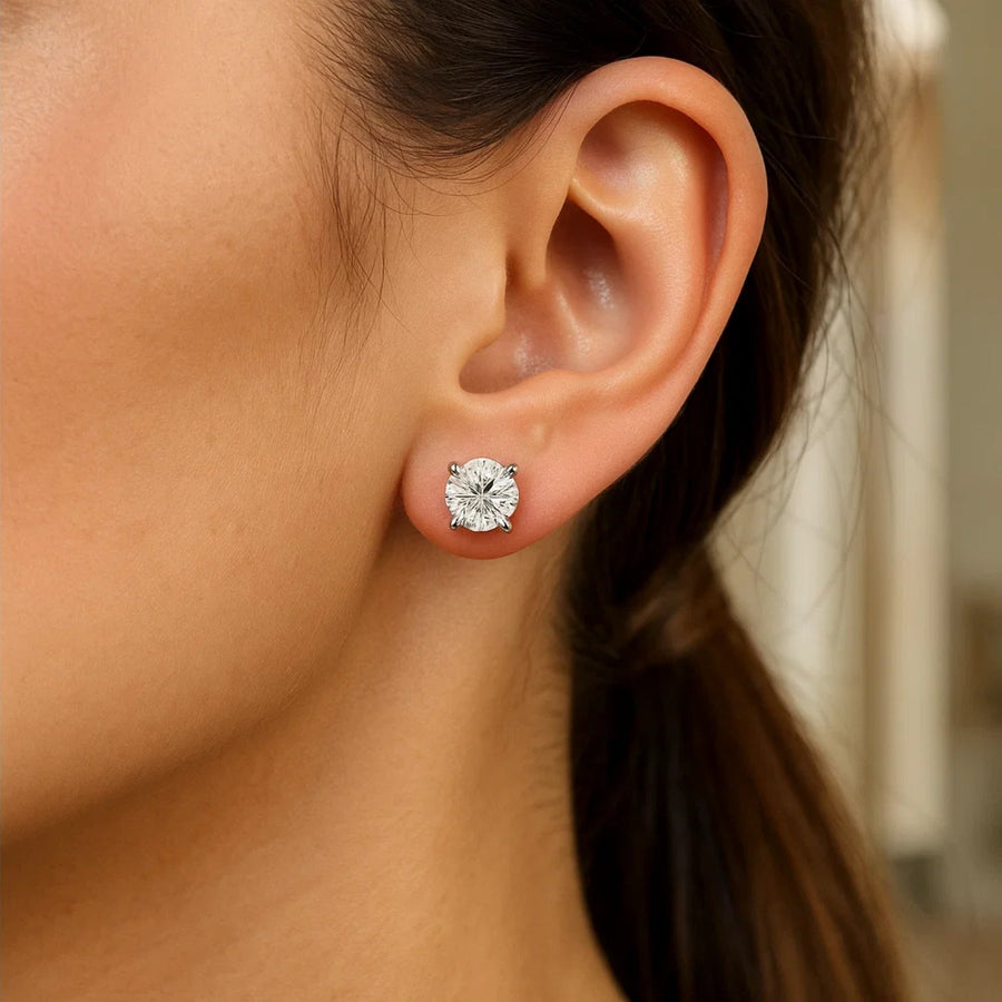 Sterling Silver 8.0mm Round CZ Stud Earrings