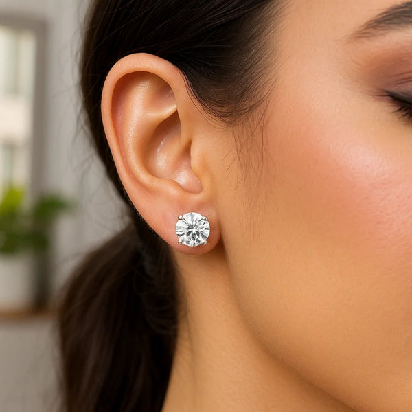 Sterling Silver 8.0mm Round CZ Stud Earrings