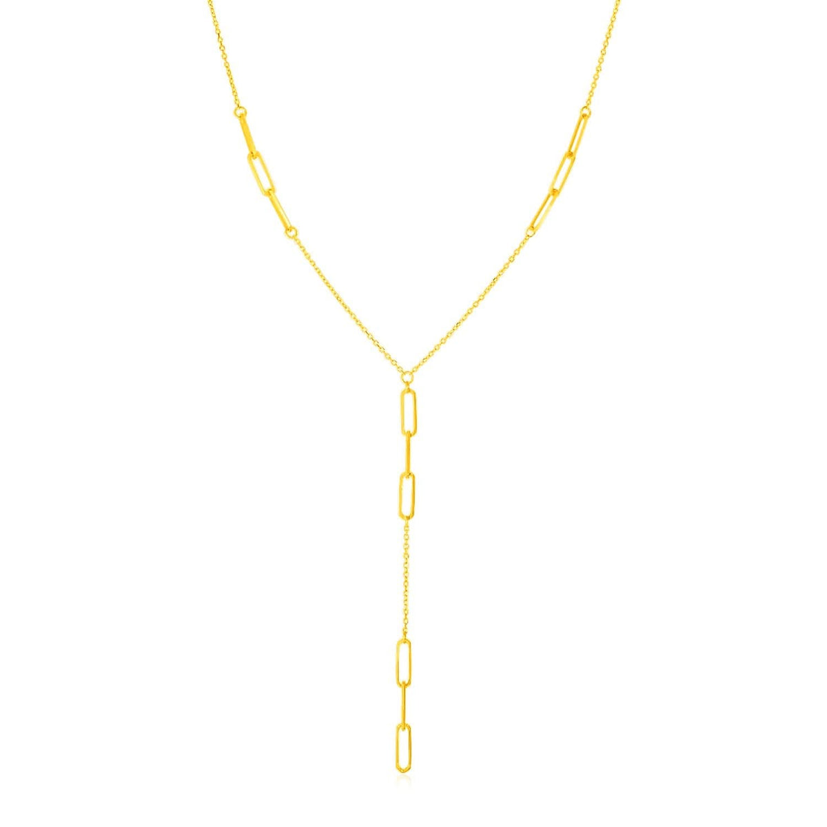 14K Yellow Gold Lariat Necklace with Paperclip Chain Stations - Oath ...