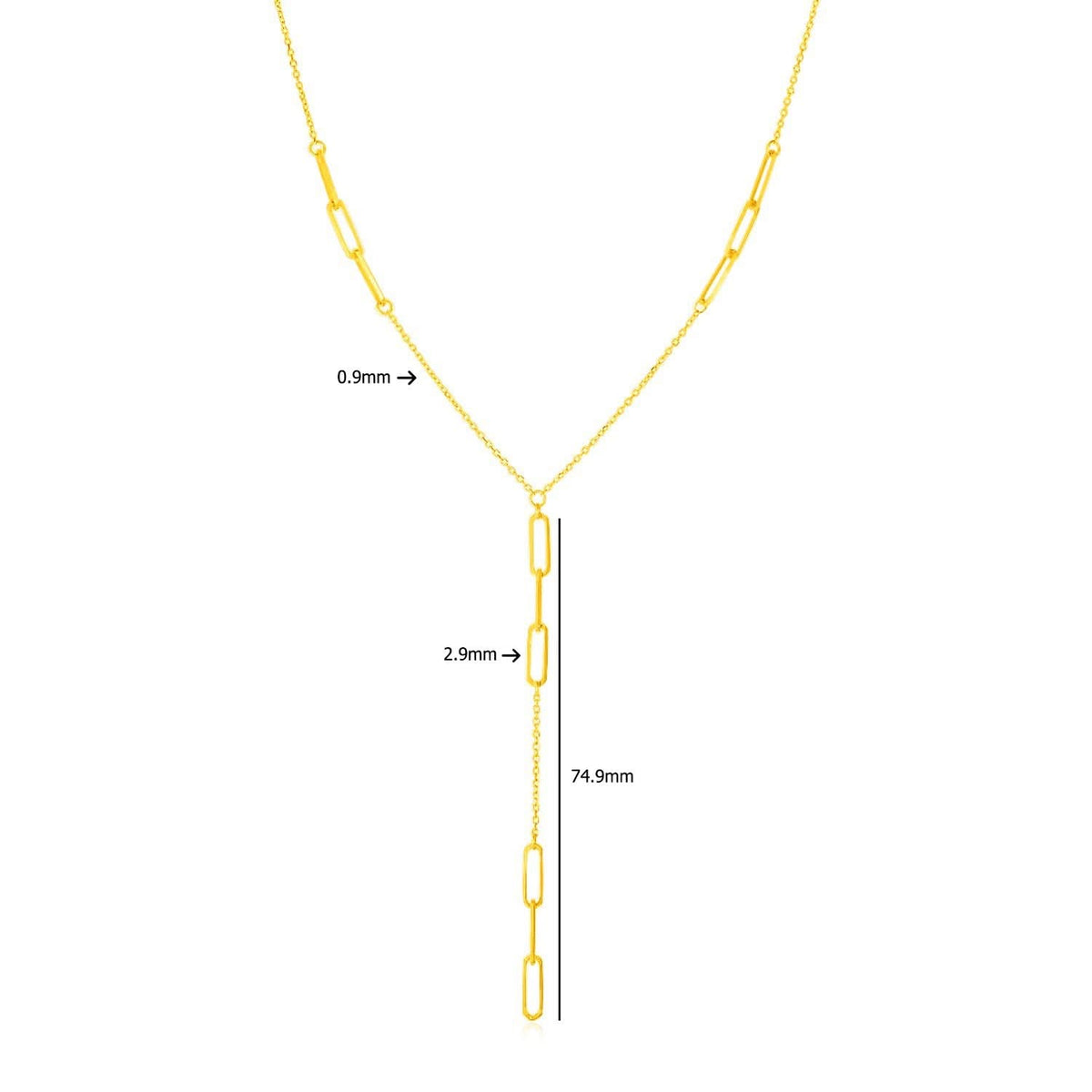 14K Yellow Gold Lariat Necklace with Paperclip Chain Stations - Oath ...