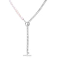 Rhodium plated sterling silver paperclip necklace with pear freshwater pearl