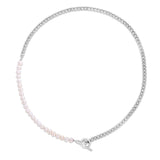 Sterling Silver Rhodium Plated Freshwater Pearl Paperclip toggle Necklace thumbnail 3