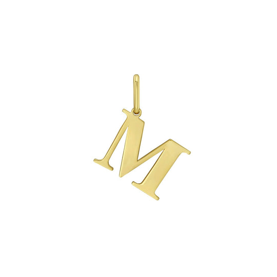 14K yellow gold initial M charm pendant with polished bail