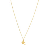 14K yellow gold dove necklace with open winged pendant and soldered bail thumbnail 1
