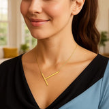 14K Yellow Gold Yours Truly Large Initial T Necklace thumbnail 3