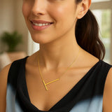14K Yellow Gold Yours Truly Large Initial T Necklace thumbnail 4