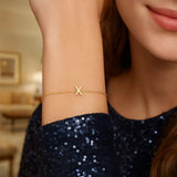 14K Yellow Gold Mini Initial X Bracelet thumbnail 4