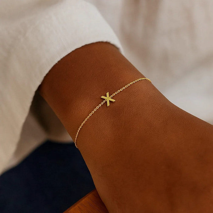 14K Yellow Gold Mini Initial X Bracelet