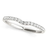 14K white gold ring with pave-set round diamond stones along a curved band thumbnail 1