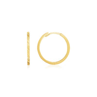 14k Yellow Gold Diamond Cut Textured Huggie Earrings