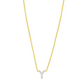 14K yellow gold Y initial pendant necklace with a small diamond accent