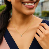 14K Yellow Gold Mini Diamond Y Initial Pendant Necklace thumbnail 5