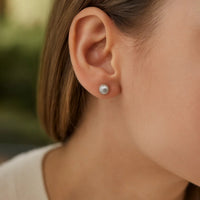 14K White Gold Ball Earrings with Linear Texture(5mm)