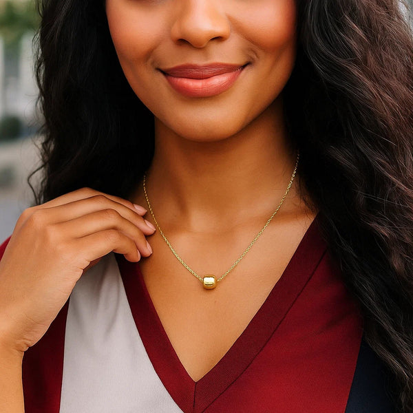 14k Yellow Gold Necklace with Shiny Barrel Bead Charm