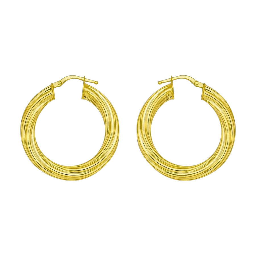 14K Yellow Gold Full Twist Medium Hoop Earrings