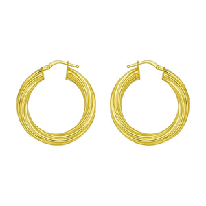 14K Yellow Gold Full Twist Medium Hoop Earrings