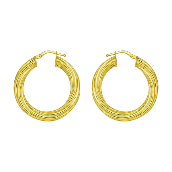 14K Yellow Gold Full Twist Medium Hoop Earrings