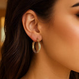 14K Yellow Gold Full Twist Medium Hoop Earrings thumbnail 3