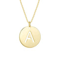 14K yellow gold disc initial A pendant with cut-out letter