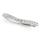14K white gold ring with round pave diamond stones in a curved band thumbnail 1