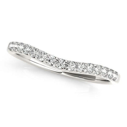 14K white gold ring with round pave diamond stones in a curved band